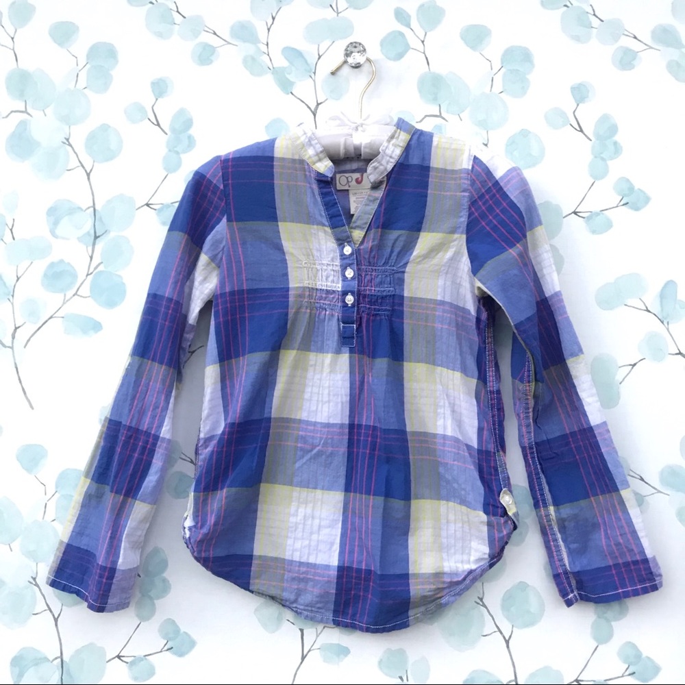 Op Girls Blue White Plaid Blouse Top with Buttons